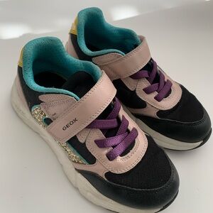 Geox Kids' Black, Pink, and Gold Sneakers